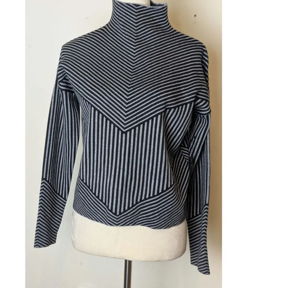NWT Monochrome Minimalist Tight-Knit Geometric Mock Neck Sweater Relaxed S